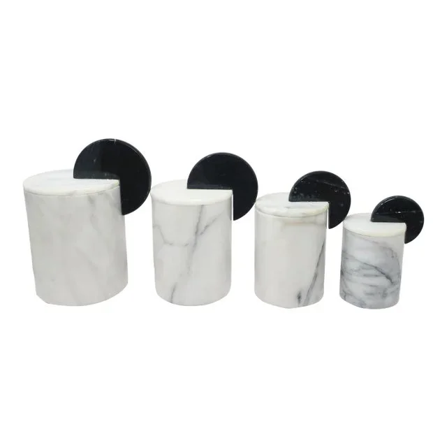 Italian Postmodern Marble Lidded Canisters – Set of Four