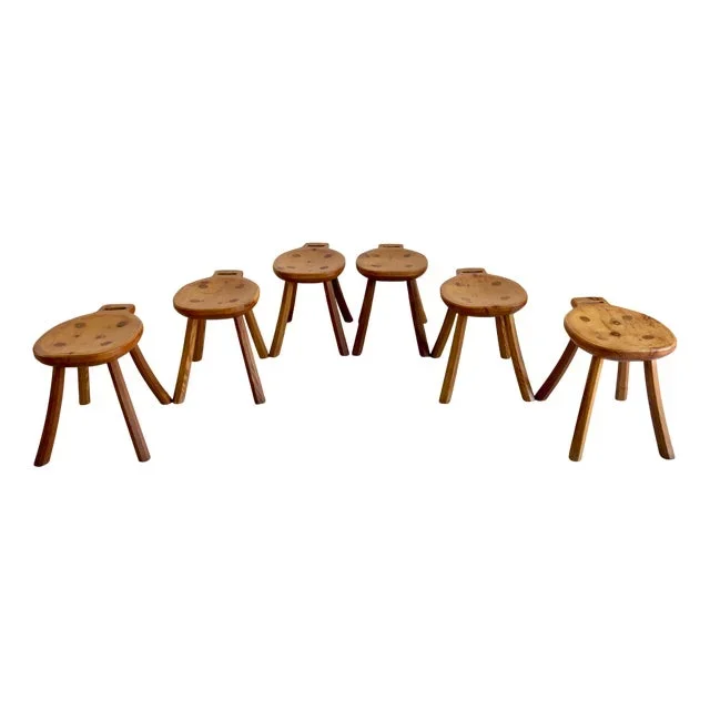 Italian Work Stools, 1950s, Set of 6