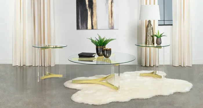 Janessa 3-piece Acrylic Coffee and End Table Set Matte Brass