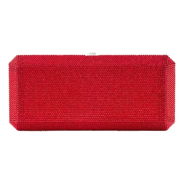 Judith Leiber Couture Slim Rectangle Red Evening Bag Clutch Crystal Minaudiere