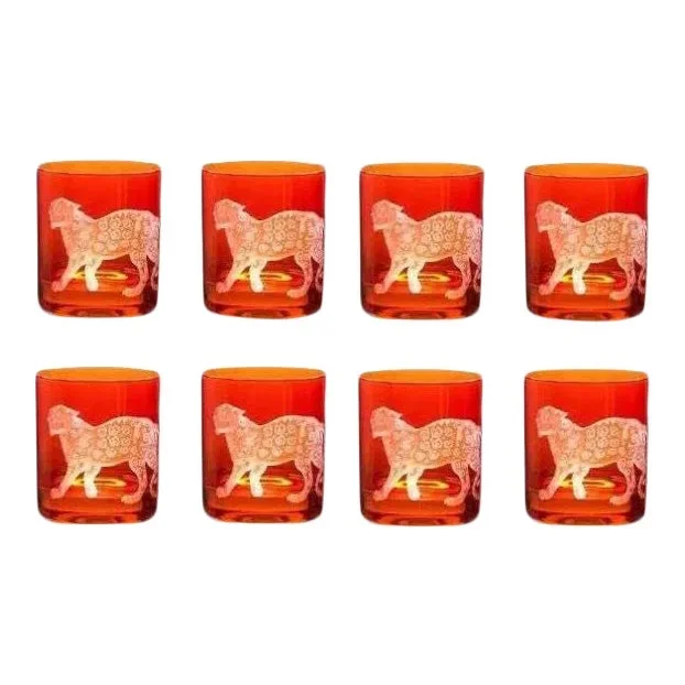 Jungle Baroque III Double Old Fashioned Glasses Orange Jaguar – Set of 8