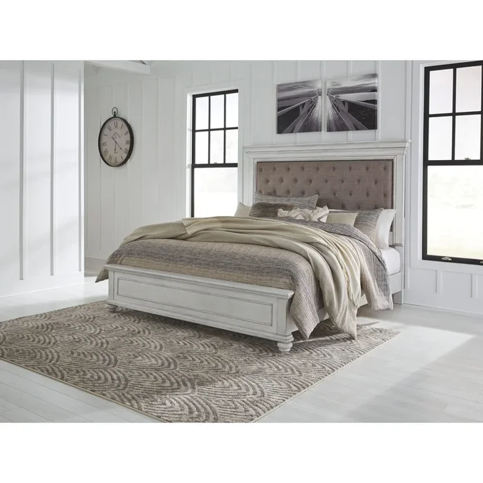 Kanwyn – Whitewash – King Upholstered Panel Bed