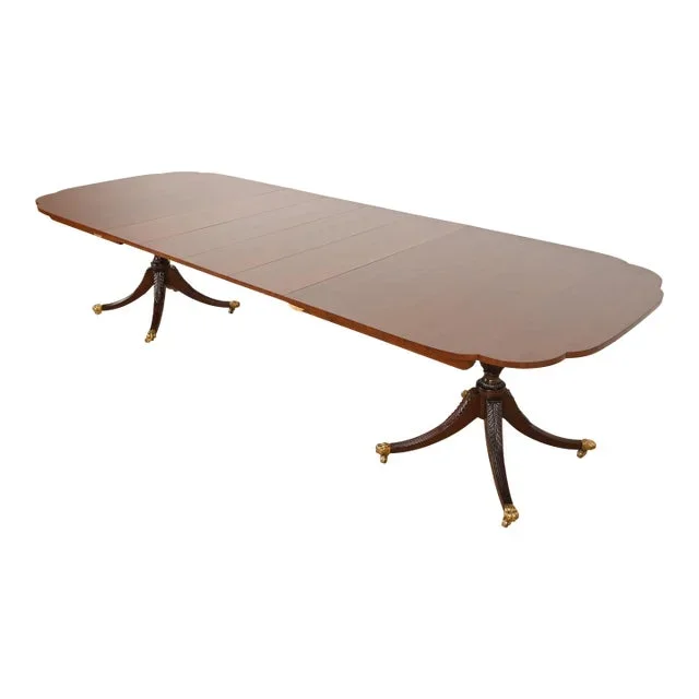 Kindel Furniture Georgian Mahogany Double Pedestal Extension Dining Table, Newly Refinished