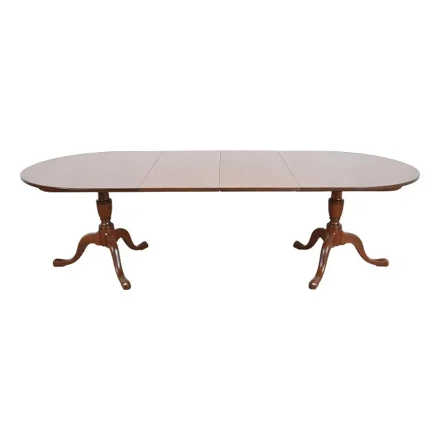 Kittinger Georgian Solid Mahogany Double Pedestal Extension Dining Table, Newly Refinished