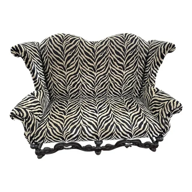 Kittinger Style 1920s-1930s Zebra Print Loveseat
