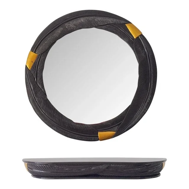 Lacquered Aubergine Palm Leaf Mirror and Wall Mounted Console