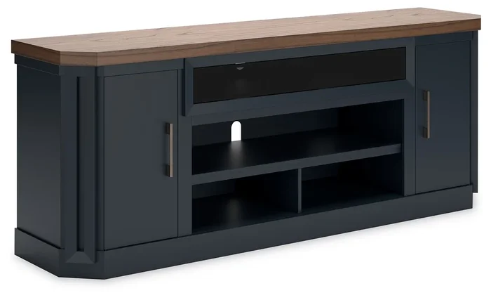 Landocken – XL TV Stand W/Fireplace Option – Brown / Blue