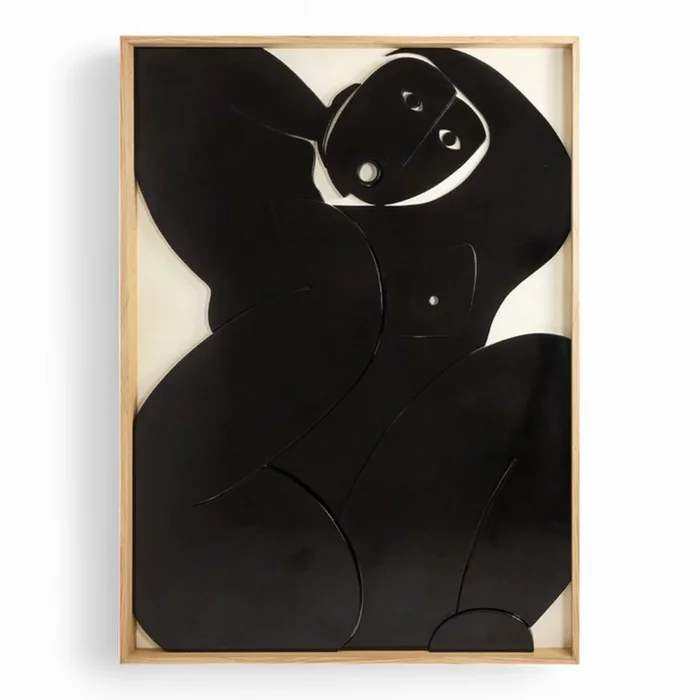 Large Bas-Relief Panel “Oh ! Sortez du cadre !” in Wood Brown-Black Lacquer Finish