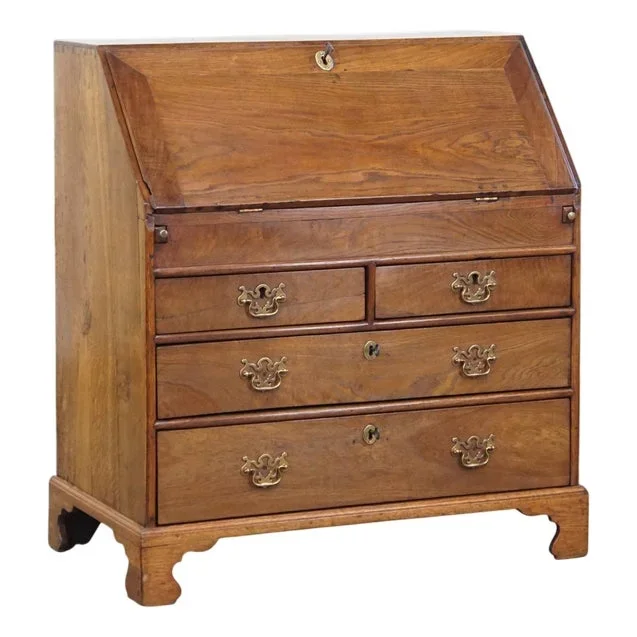 Large Early 19th Century English Oak Secretary with a Stepped Interior and Working Locks
