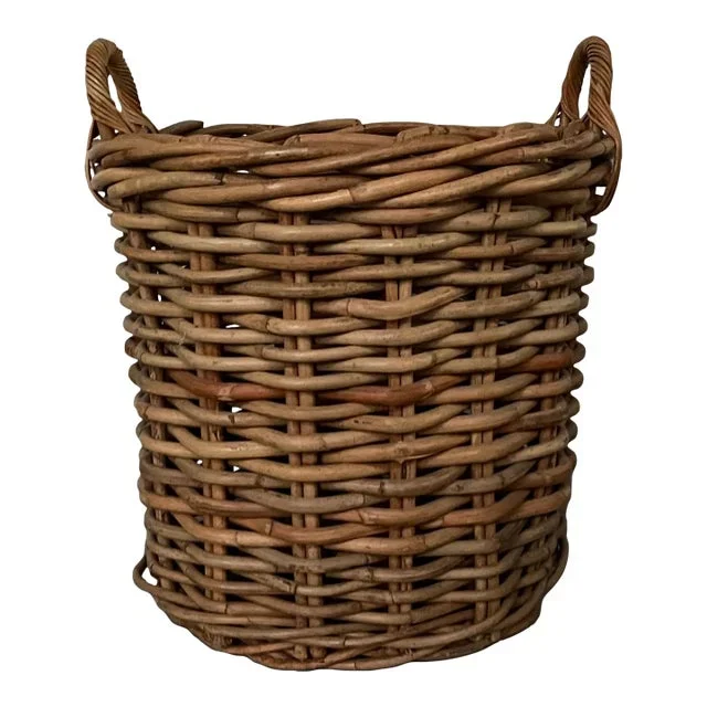 Large English Woven Wicker Log or Kindling Basket for the Fireplace Hearth