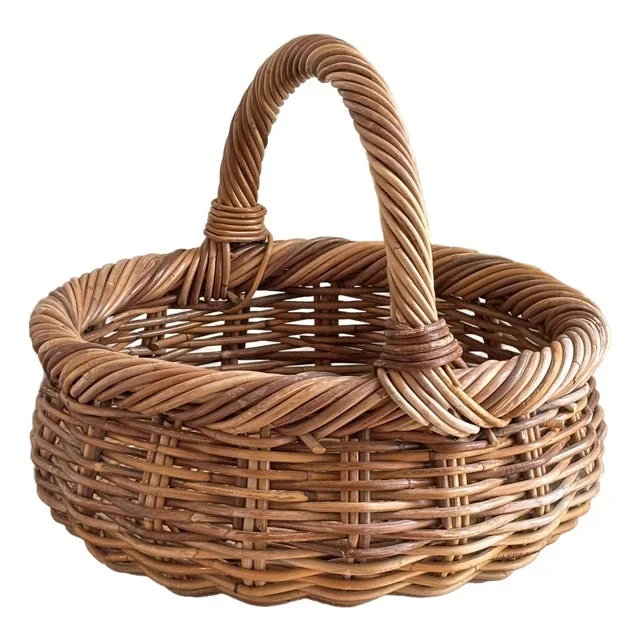 Large French-Style Round Wicker Basket