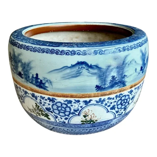 Large Japanese Arita Porcelain Hibachi Planter