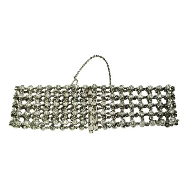 Late 20th Century 18 Karat White Gold Diamond 5 Row Mesh Bracelet