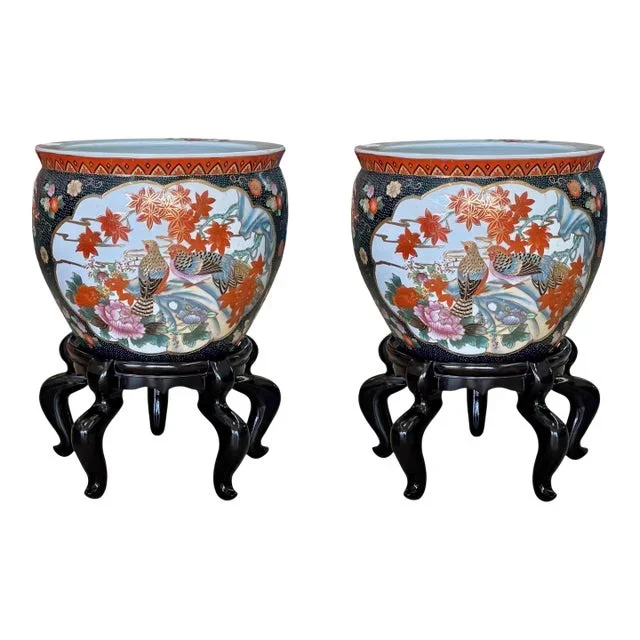Late 20th Century Chinese Planters on Lacquered Stands – A Pair