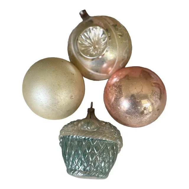 Lot of 4 Vintage Mercury Glass Germany/Czech Ornaments