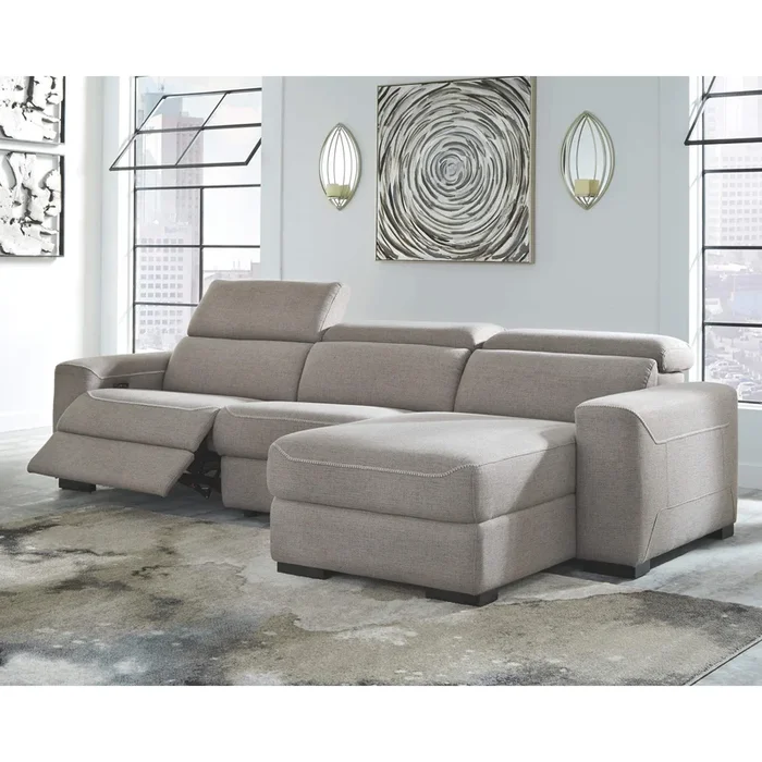 Mabton – Gray – Left Arm Facing Power Recliner 3 Pc Sectional