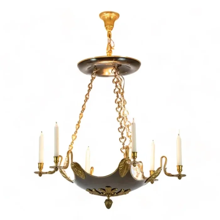 Maison Baguès Empire Style Chandelier in Gilded Bronze, 1950s
