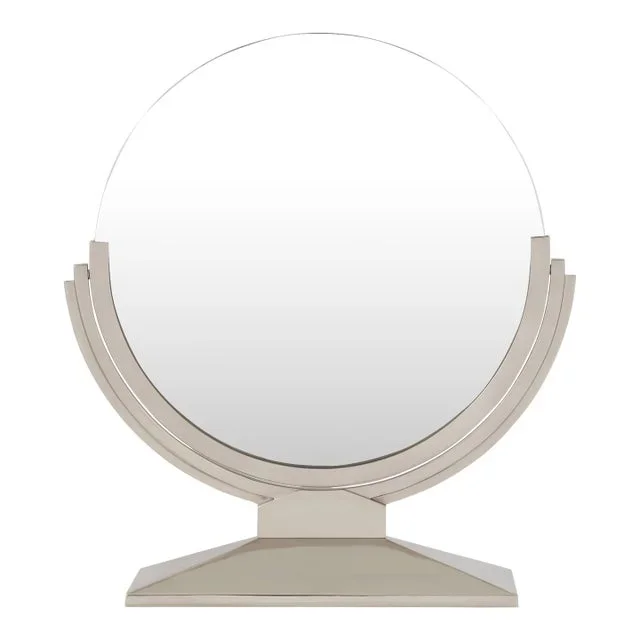 Maison Dominique Art Deco Nickel Plate Metal Vanity Mirror 1930s
