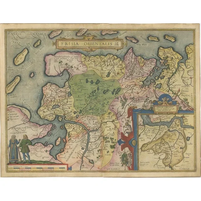 Map of East Frisian Islands & Northwestern Tip of Germany, Ostfriesland, 1595