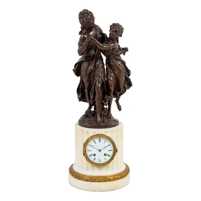 Mathurin Moreau Bronze & Marble Figural Clock