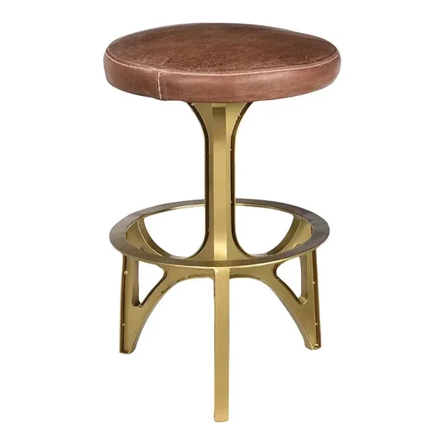 Matthew Izzo Home Ersa Leather and Brass Counter Stool