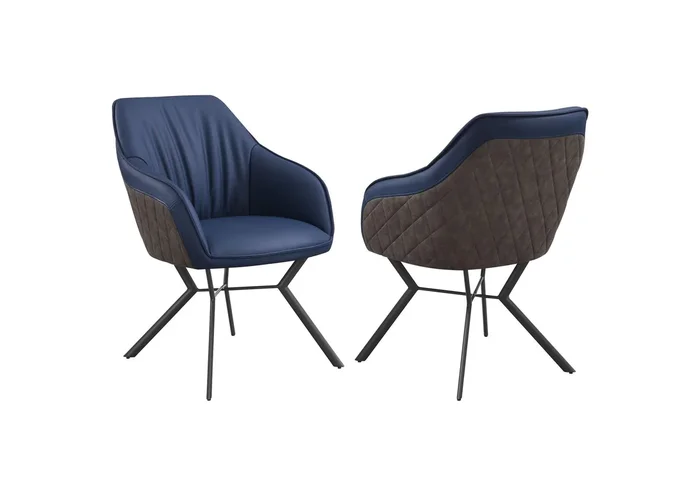 Mayer Upholstered Dining Arm Chair Blue and Brown (Set of 2)