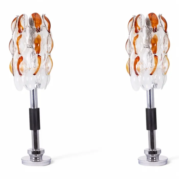 Mazzega Foot Lamps in Chrome and Glass, 1970s