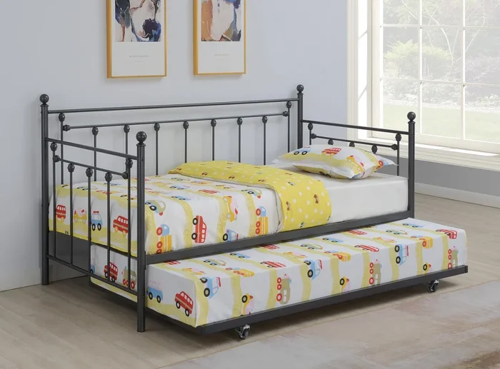 Metal Twin Day Bed With Trundle – Black