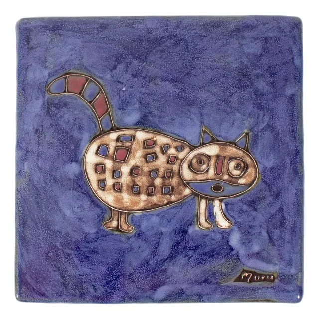 Mexico Ceramic Tile Trivet With Cat Signed Mara