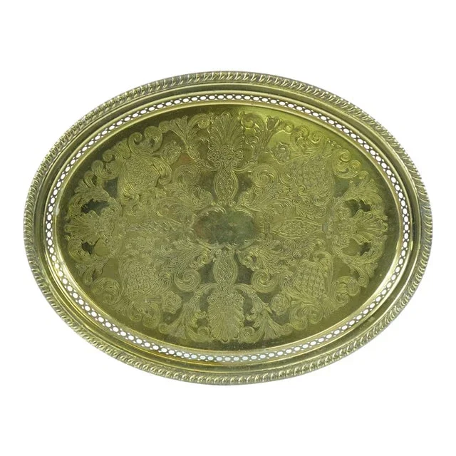 Mid 20th Century Carved Brass Tray