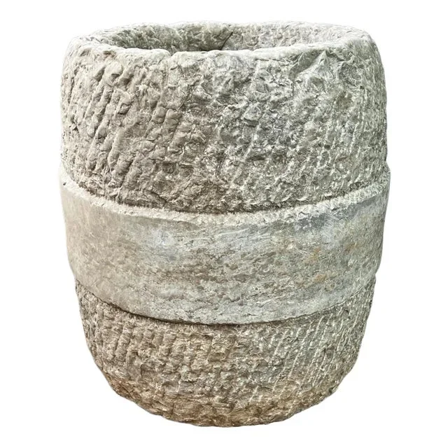 Mid 20th Century Granite Chiseled Barrel Planter