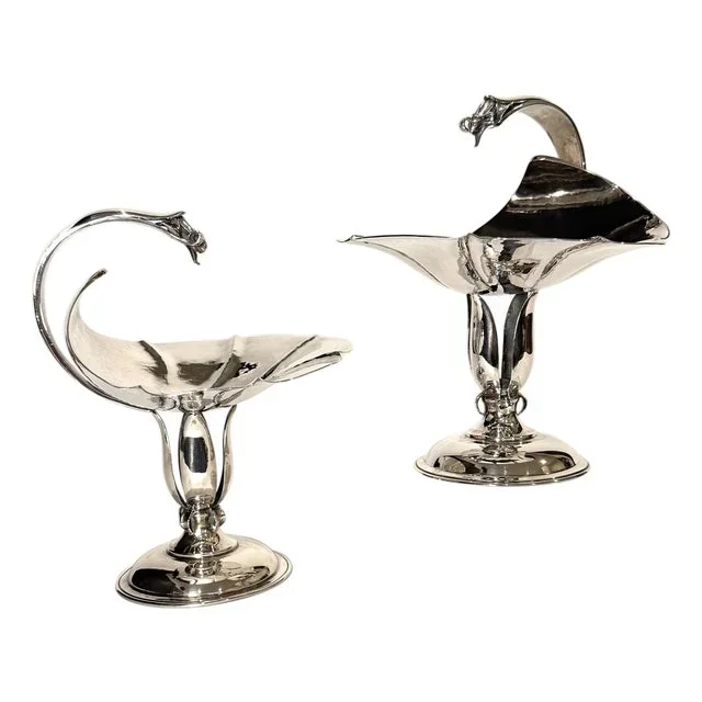 Mid 20th Century Pair of Carl Poul Petersen Sterling Silver Compotes