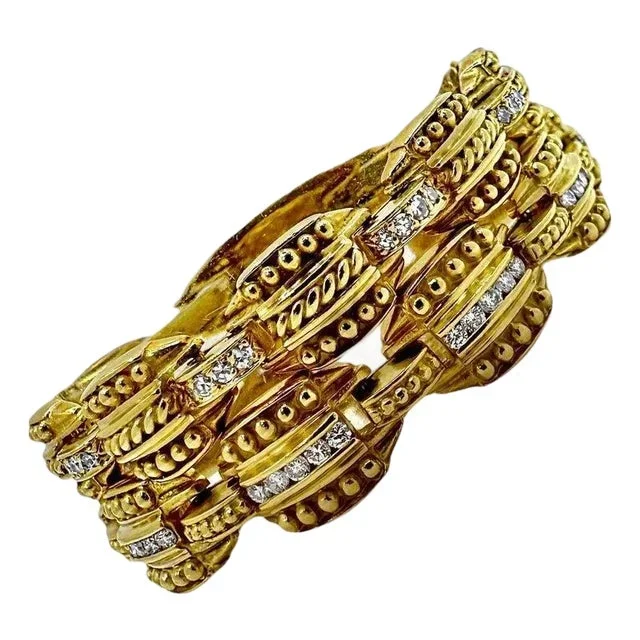 Mid 20th Century Pair of Judith Ripka Designer 18k Yellow Gold and Diamond Bracelets