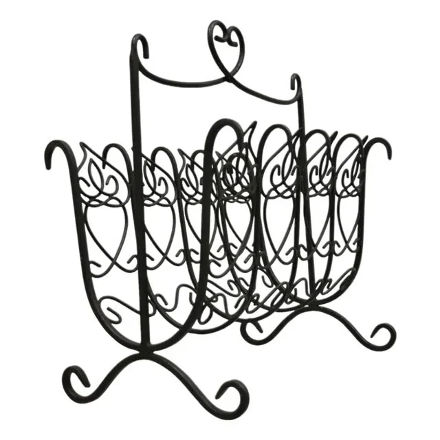 Mid 20th Century Vintage French Style Scrolling Wrought Iron Magazine Rack Stand With Heart