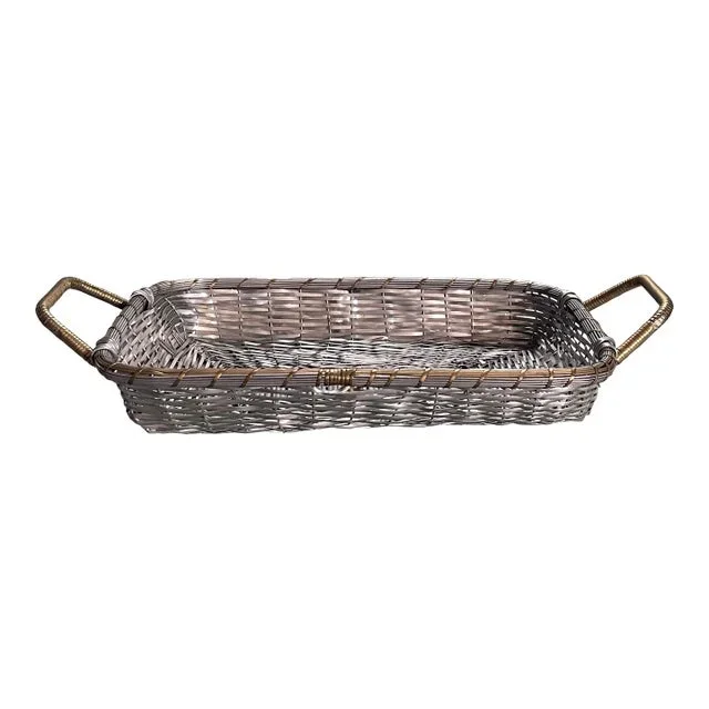 Mid 20th Century Vintage Silver Mesh Woven Basket