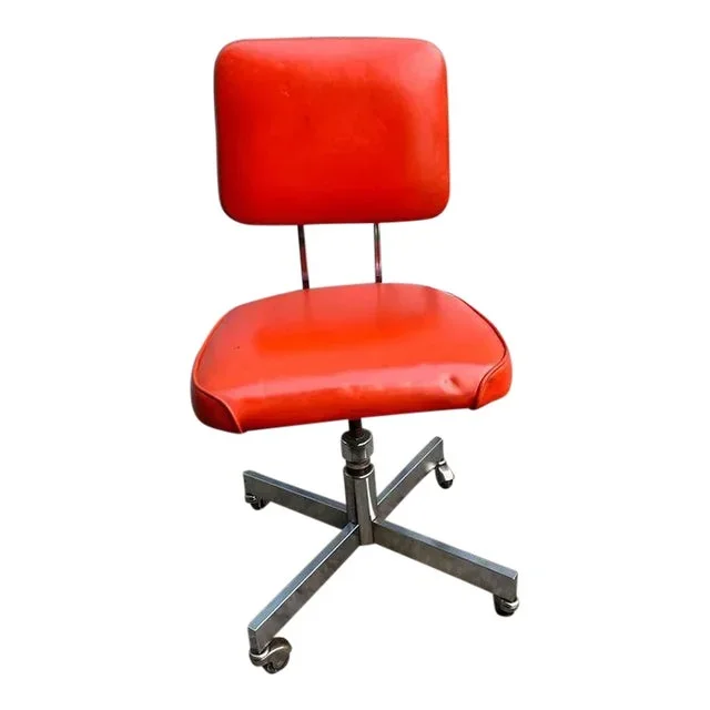 Mid 20th Century Vintage Style Orange Chrome Base Swivel/Back Recline Rolling Desk Chair
