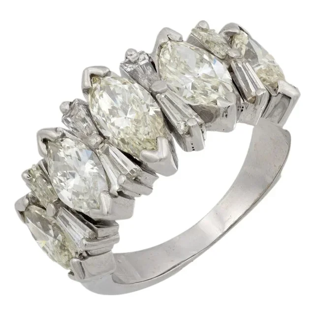 Mid Century 4 Carat Total Weight Diamond 14k White Gold Half Eternity Ring, Size 5.5