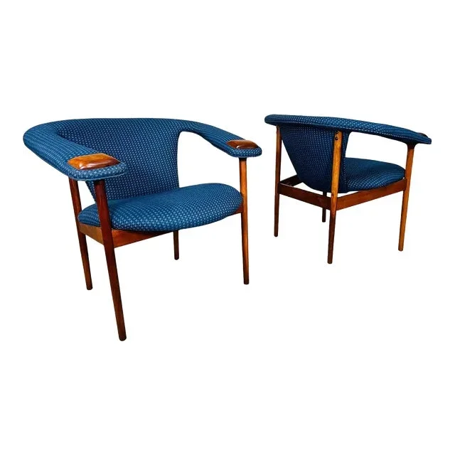 Mid-Century Adrian Pearsall Blue Walnut Armchairs 1960s