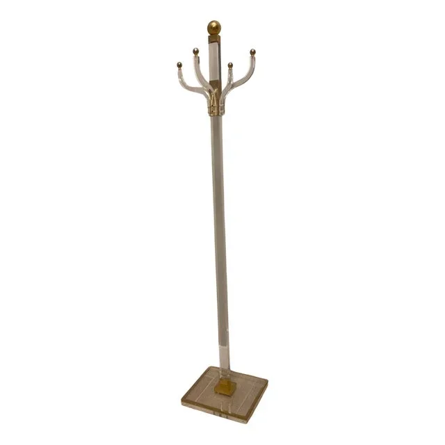 Mid-Century Coat Rack in Methacrylate and Golden Brass, Italy, 1970s