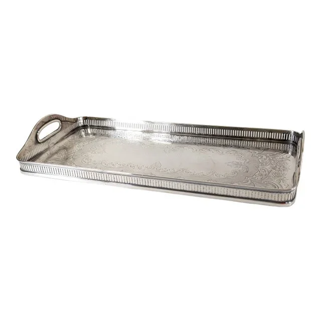 Mid-Century English Sheffield Silverplate Serving Tray With Gallery