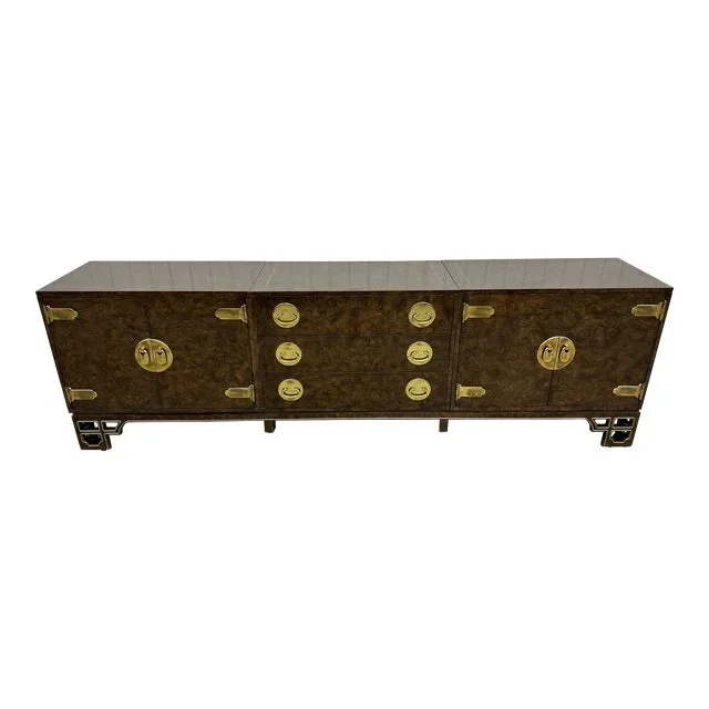 Mid-Century Modern Mastercraft 3-Piece Burled Wood Dresser
