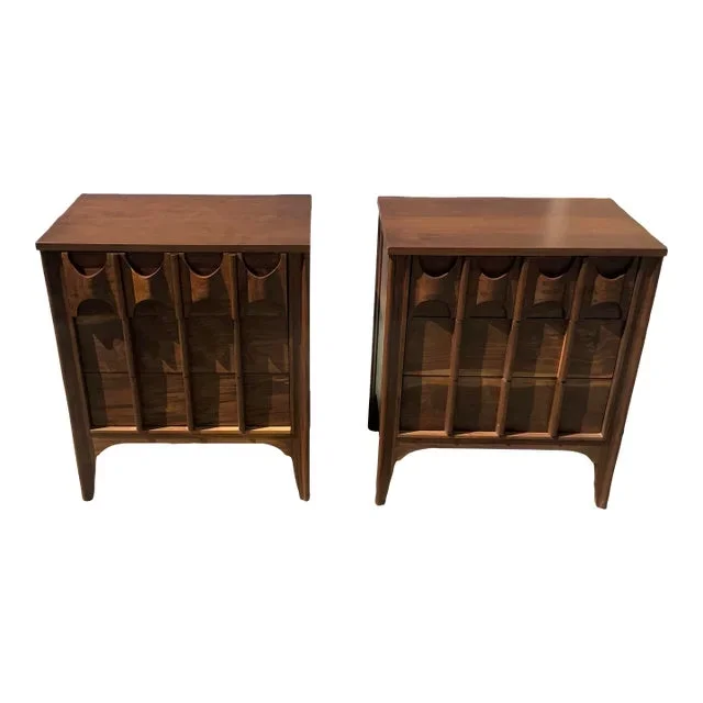 Mid Century Solid Walnut Nightstands – Set of 2