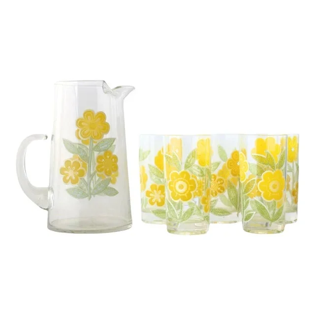 Midcentury Culver Floral Lemonade Set
