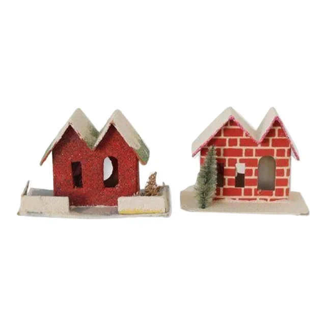 Midcentury Miniature Holiday / Christmas Village Houses, a Pair
