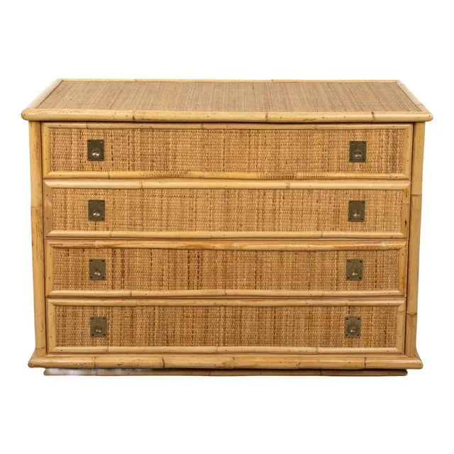 Midcentury Modern Bamboo and Brass Chest of Drawers from Dal Vera, Italy, 1970s