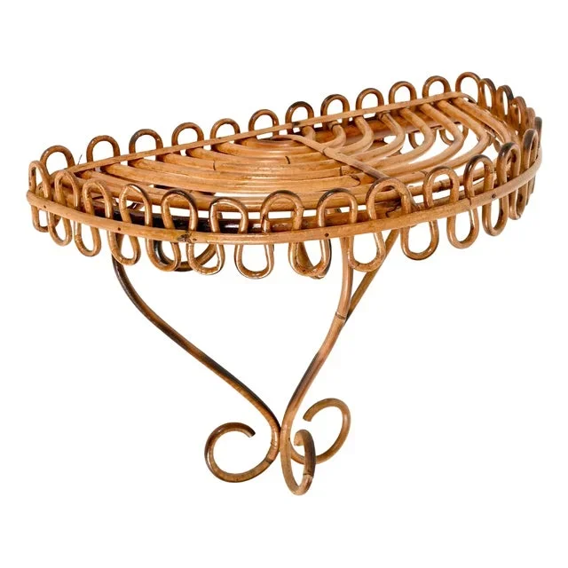 Midcentury Modern Wall Shelf in Curved Rattan and Bamboo by Franco Albini, 1960s