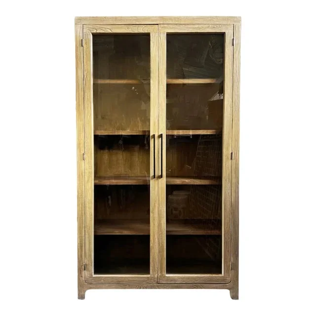 Mod Elm Wood Glass Display Cabinet