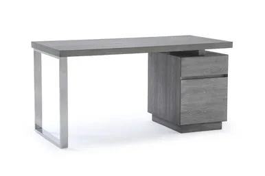 Modrest Carson Modern Grey Elm & Stainless Steel Office Desk / VGVCBT-002-GRY