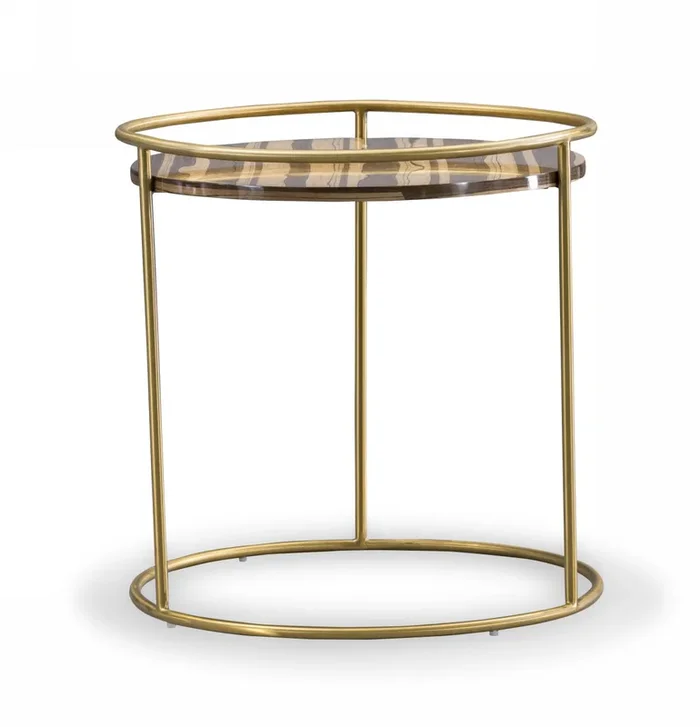 Modrest Gilcrest Glam Brown and Gold Marble End Table