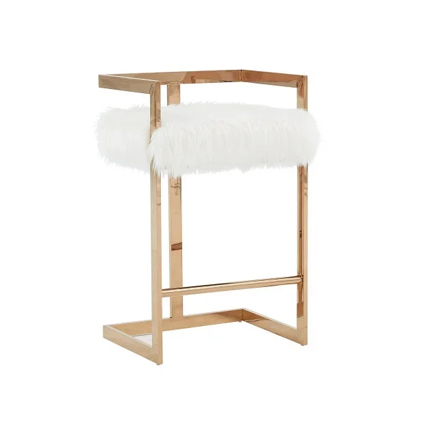Modrest Halifax Modern White Faux Fur and Rosegold Counter Stool